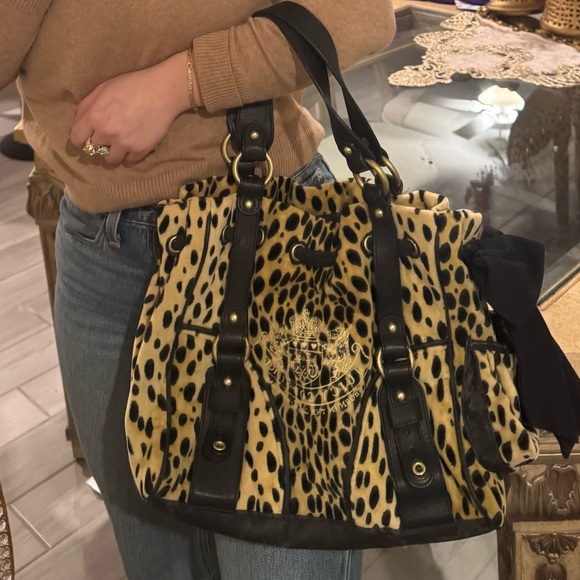 Vintage Juicy Couture Leopard Print Daydreamer Velour Bag Black y2k - Picture 16 of 17